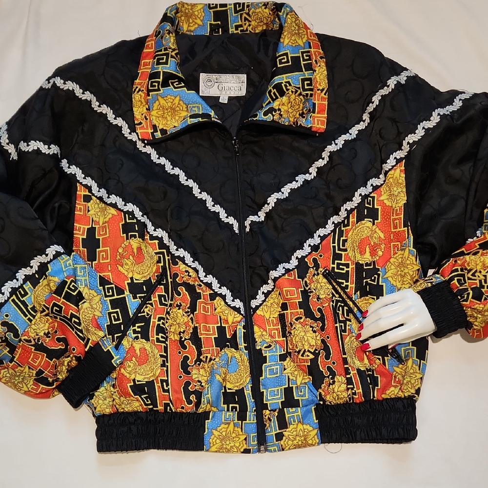 Vintage Giacca Baroque Link Print Bomber Jacket SzL